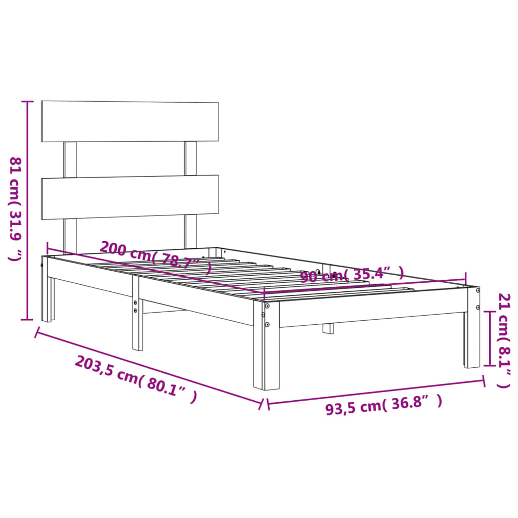 vidaXL Cadre de lit sans matelas blanc 90x200 cm bois de pin massif