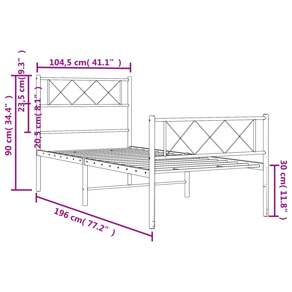 vidaXL Cadre de lit métal sans matelas et pied de lit blanc 100x190 cm