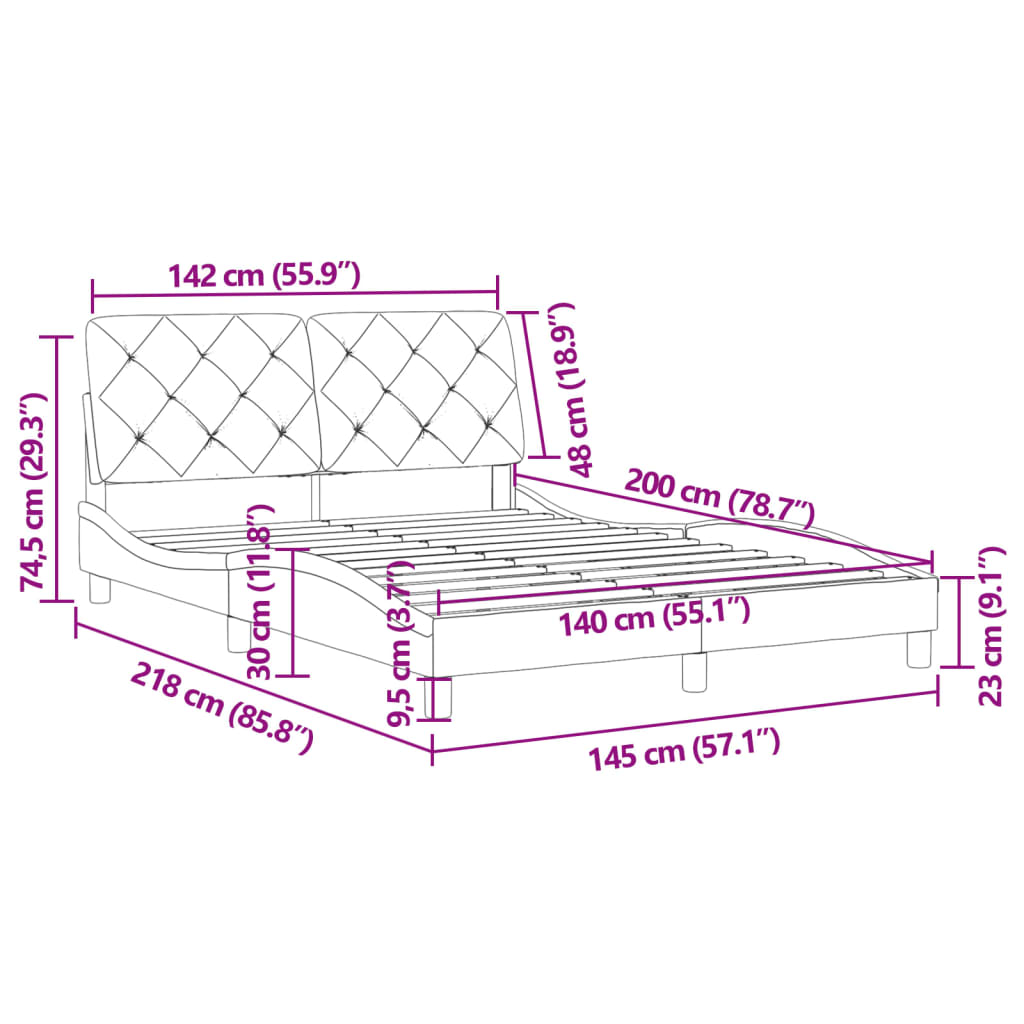 vidaXL Cadre de lit avec tête de lit Gris clair 140x200 cm