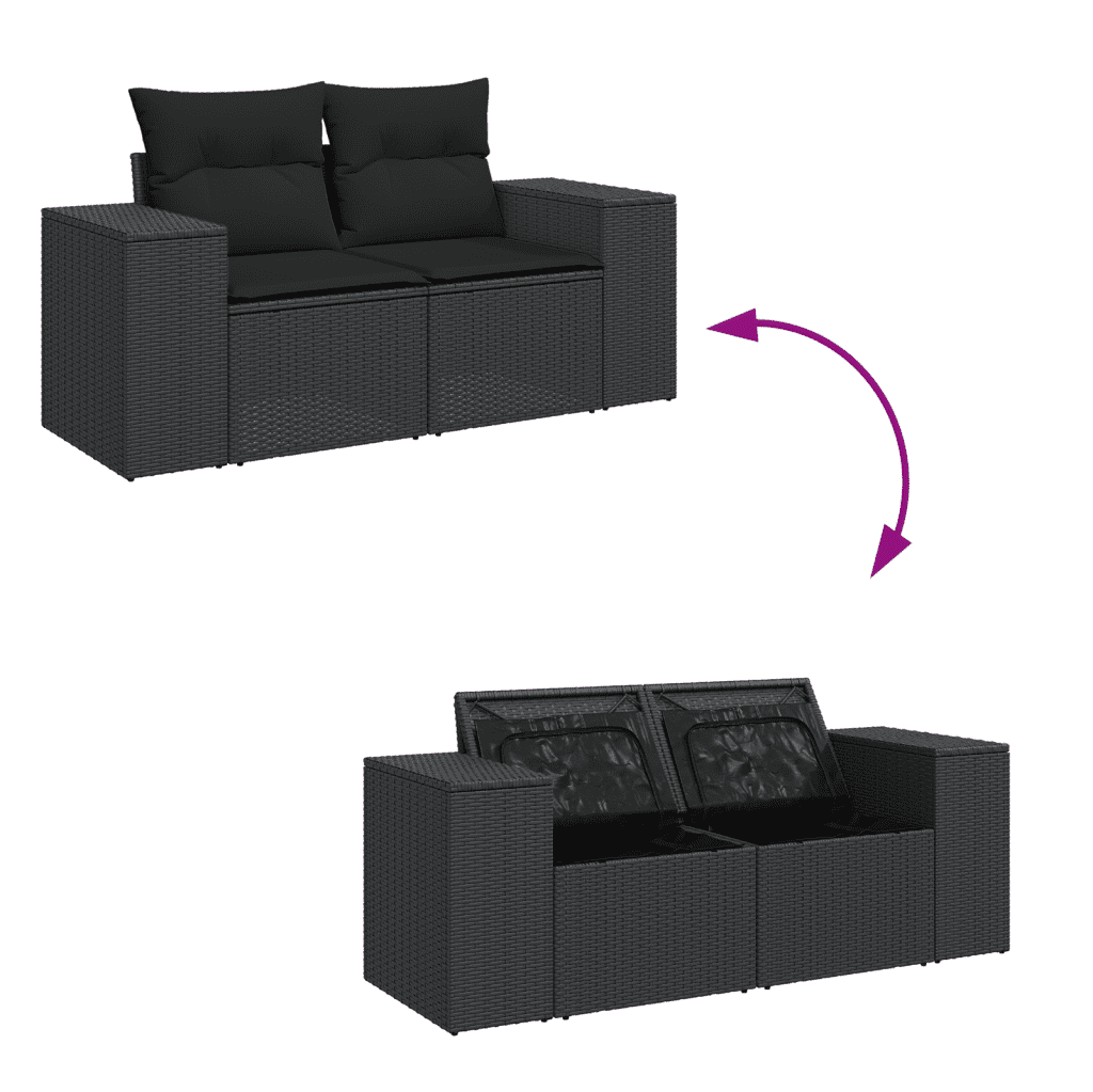 vidaXL Salon de jardin 7 pcs avec coussins noir résine tressée