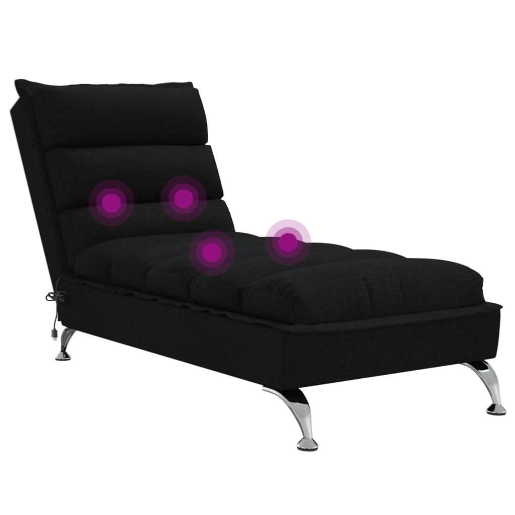 vidaXL Chaise longue de massage avec coussins noir tissu