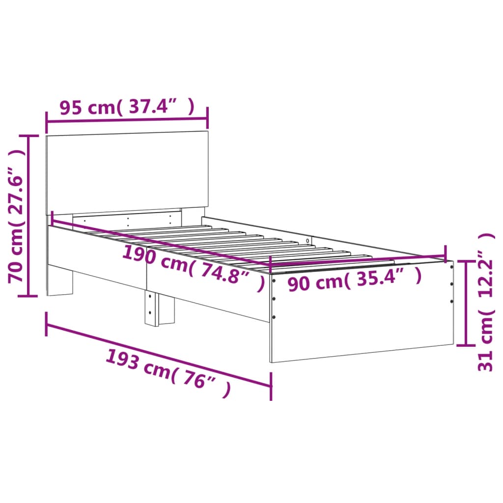 vidaXL Cadre de lit sans matelas avec lumières LED noir 90x190 cm