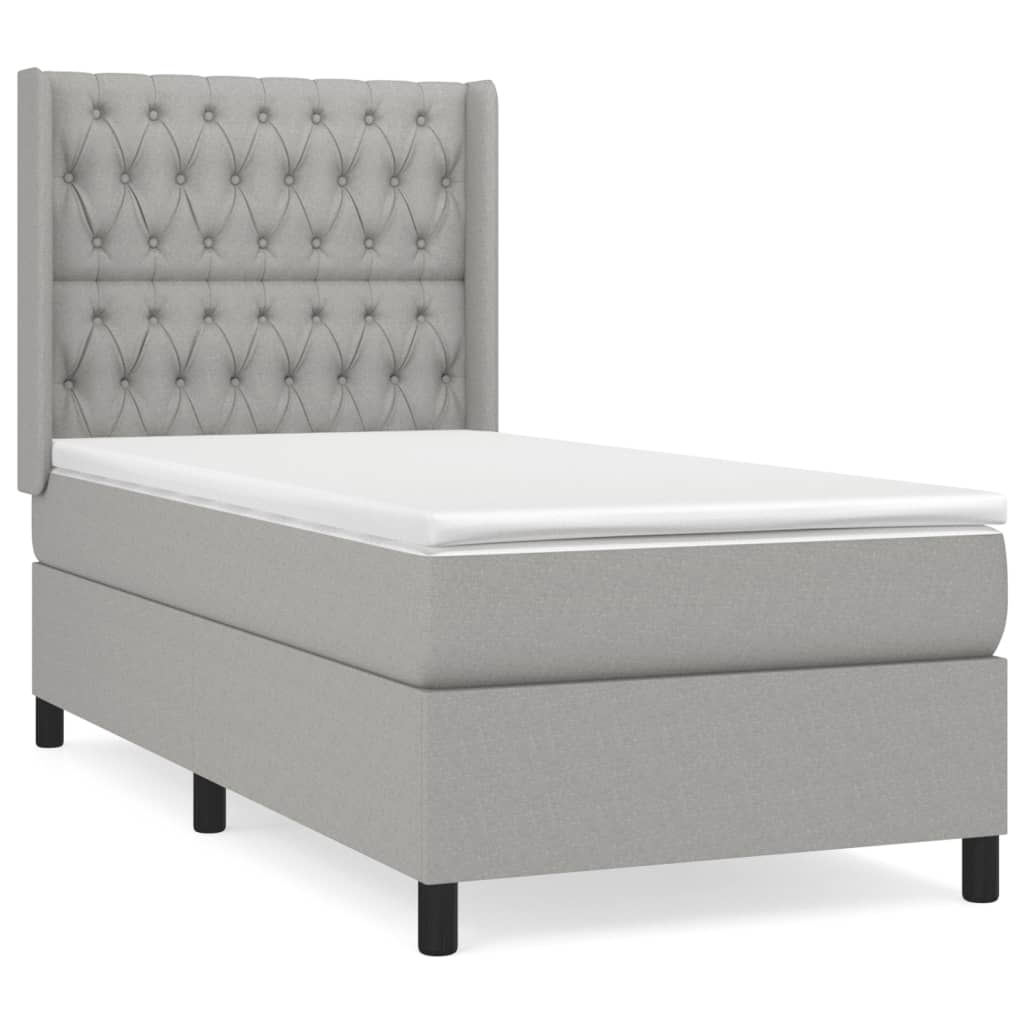 vidaXL Sommier à lattes de lit avec matelas Gris clair 90x200 cm Tissu