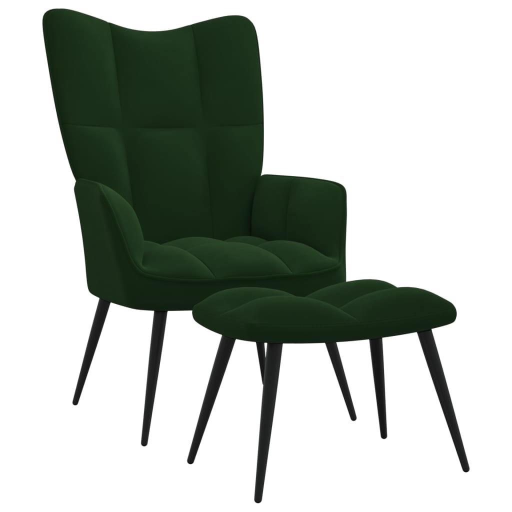 vidaXL Chaise de relaxation avec repose-pied Vert foncé Velours