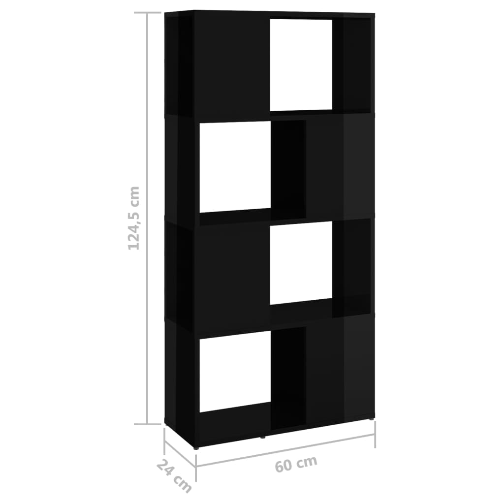 vidaXL Bibliothèque/Séparateur de pièce Noir brillant 60x24x124,5 cm