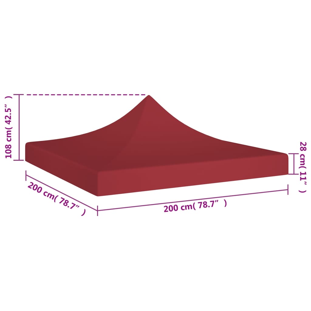 vidaXL Toit de tente de réception 2x2 m Bordeaux 270 g/m²