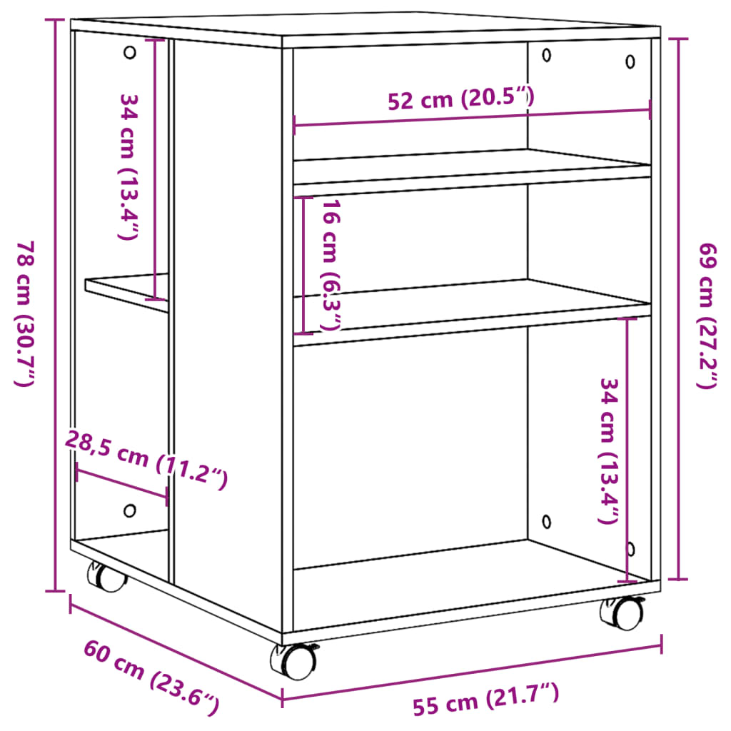 vidaXL Table d'appoint avec roues chêne sonoma bois d'ingénierie