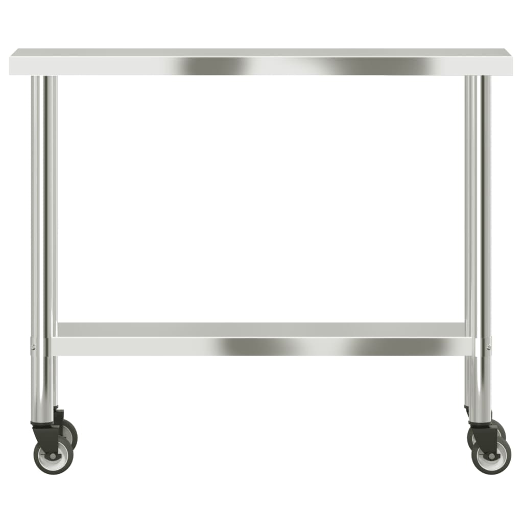 vidaXL Table de travail de cuisine avec roues 110x30x85 cm inox