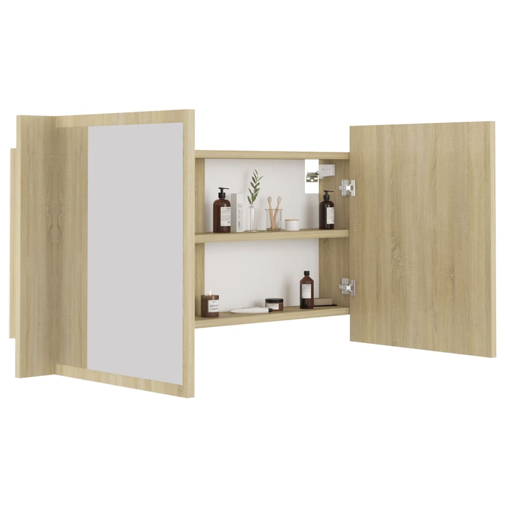 vidaXL Armoire à miroir à LED de bain Chêne sonoma 90x12x45 Acrylique