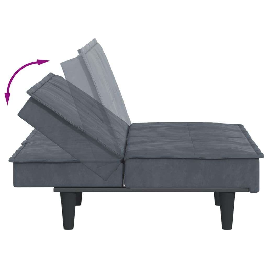 vidaXL Canapé-lit avec porte-gobelets gris foncé velours