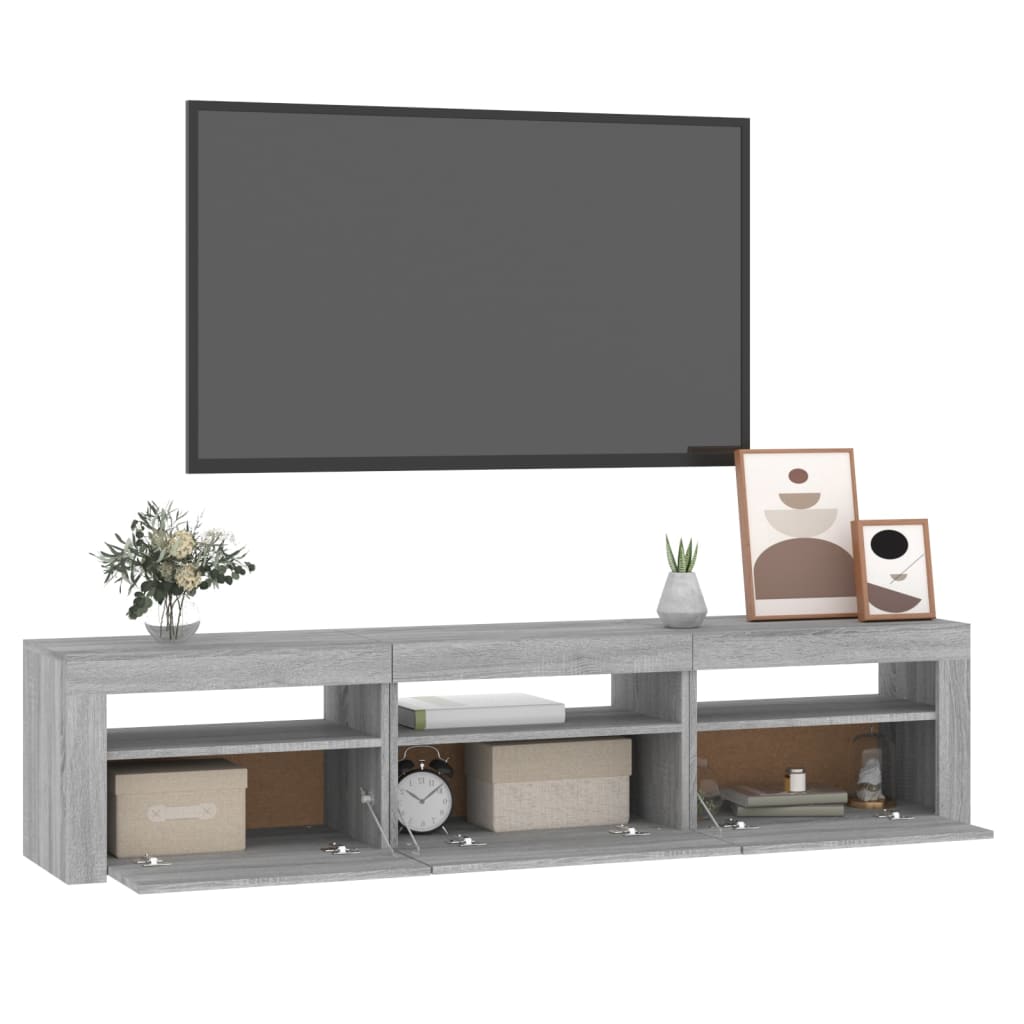 vidaXL Meuble TV avec lumières LED Sonoma gris 180x35x40 cm