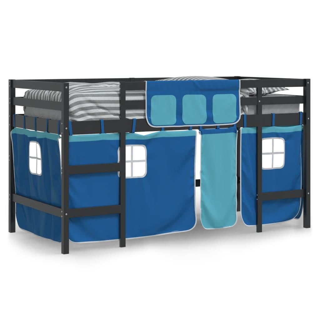 vidaXL Lit mezzanine enfants et rideaux bleu 80x200cm bois pin massif