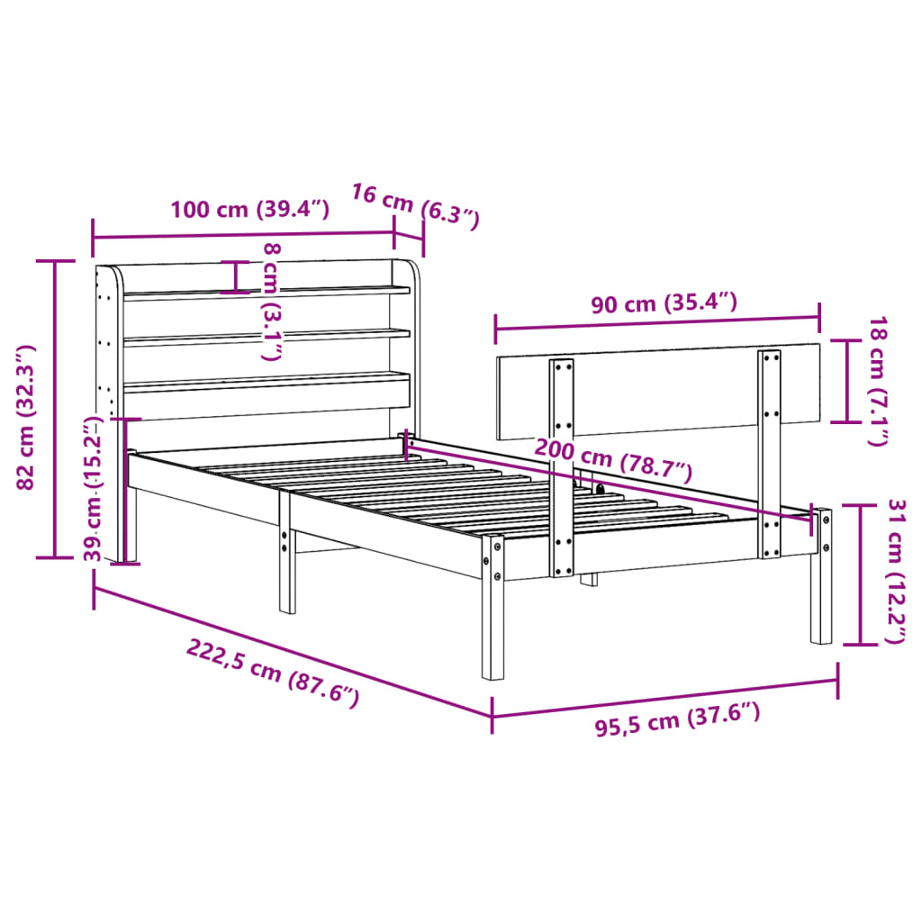 vidaXL Cadre de lit sans matelas blanc 90x200 cm bois de pin massif