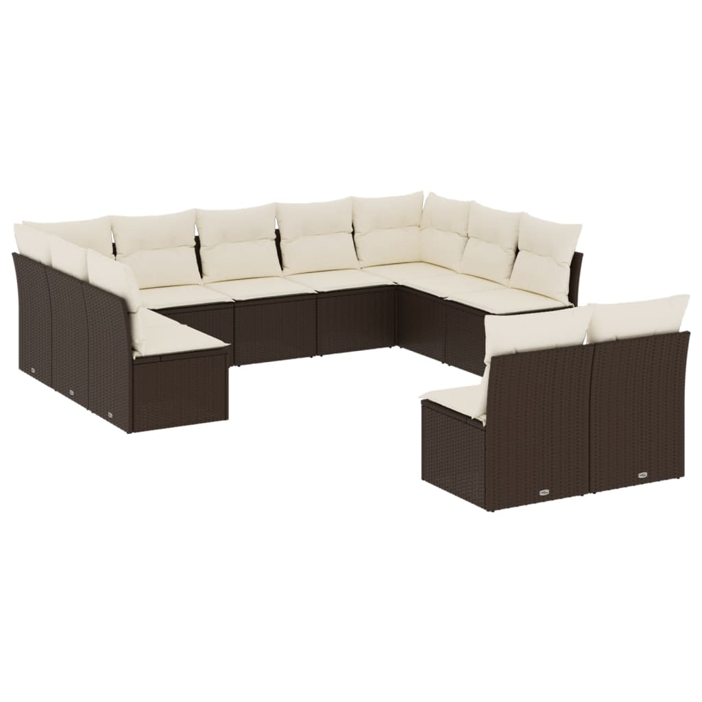 vidaXL Salon de jardin et coussins 11 pcs marron résine tressée