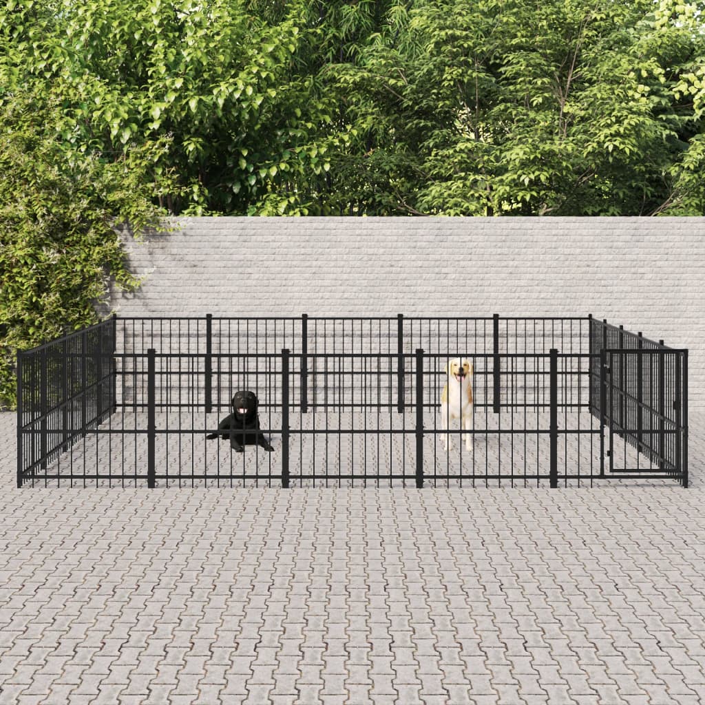 vidaXL Chenil d'extérieur pour chiens Acier 23,52 m²