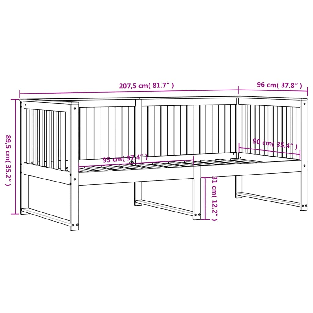 vidaXL Lit de jour sans matelas blanc 90x200 cm bois de pin massif