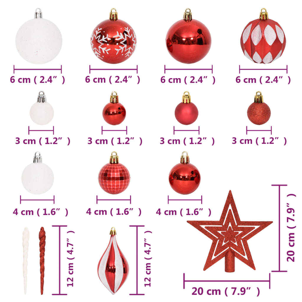 vidaXL Ensemble de boules de Noël 64 pcs Rouge et blanc