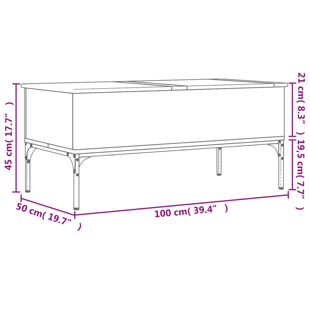 vidaXL Table basse noir 100x50x45 cm bois d'ingénierie et métal