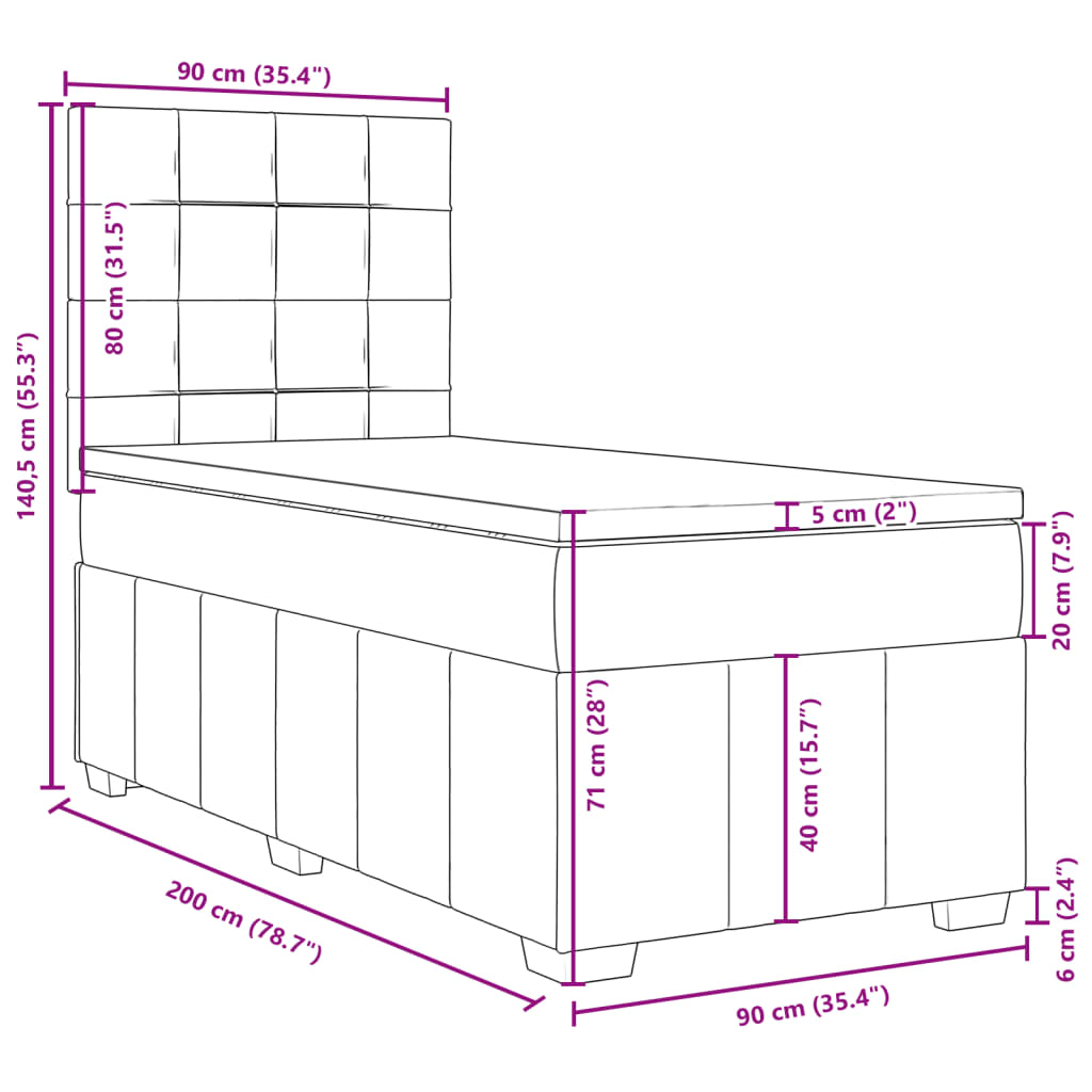 vidaXL Sommier à lattes de lit avec matelas Gris clair 90x200 cm Tissu