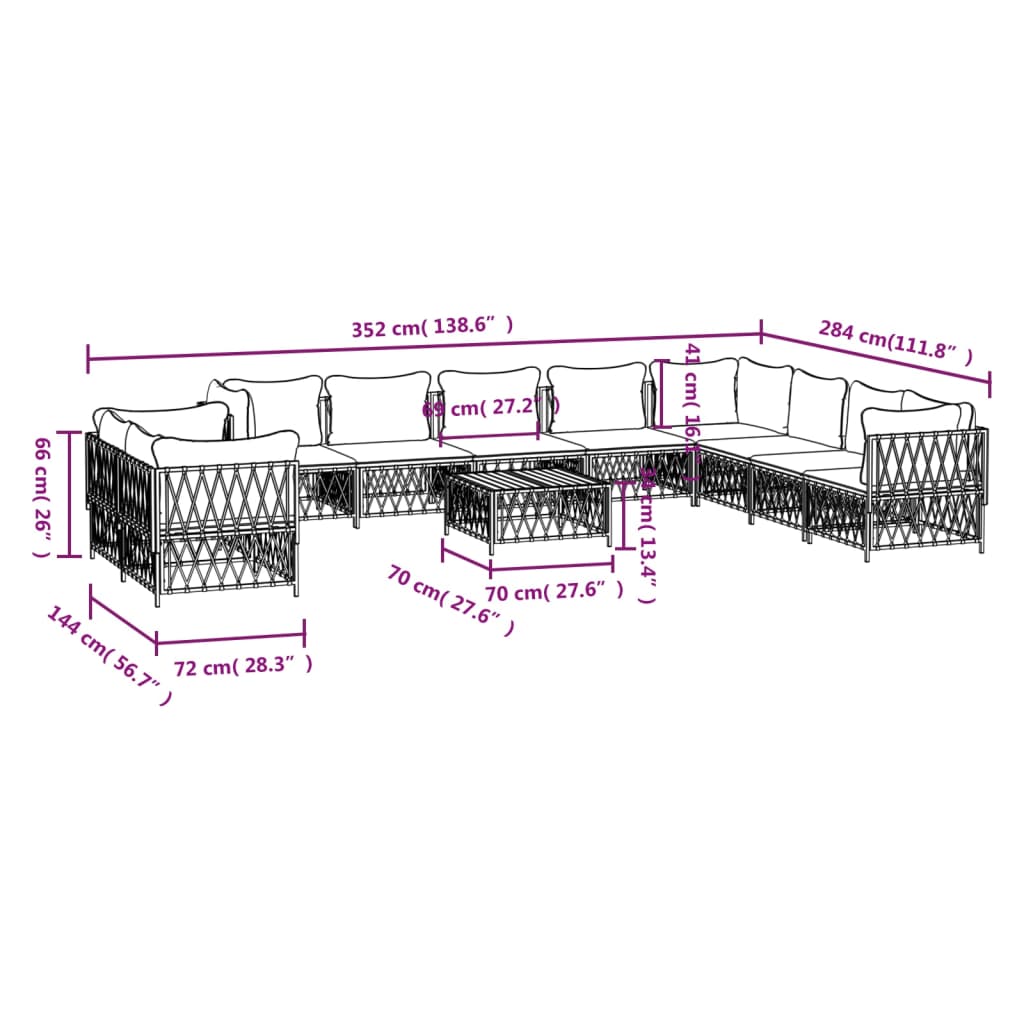 vidaXL Salon de jardin avec coussins 11 pcs anthracite acier