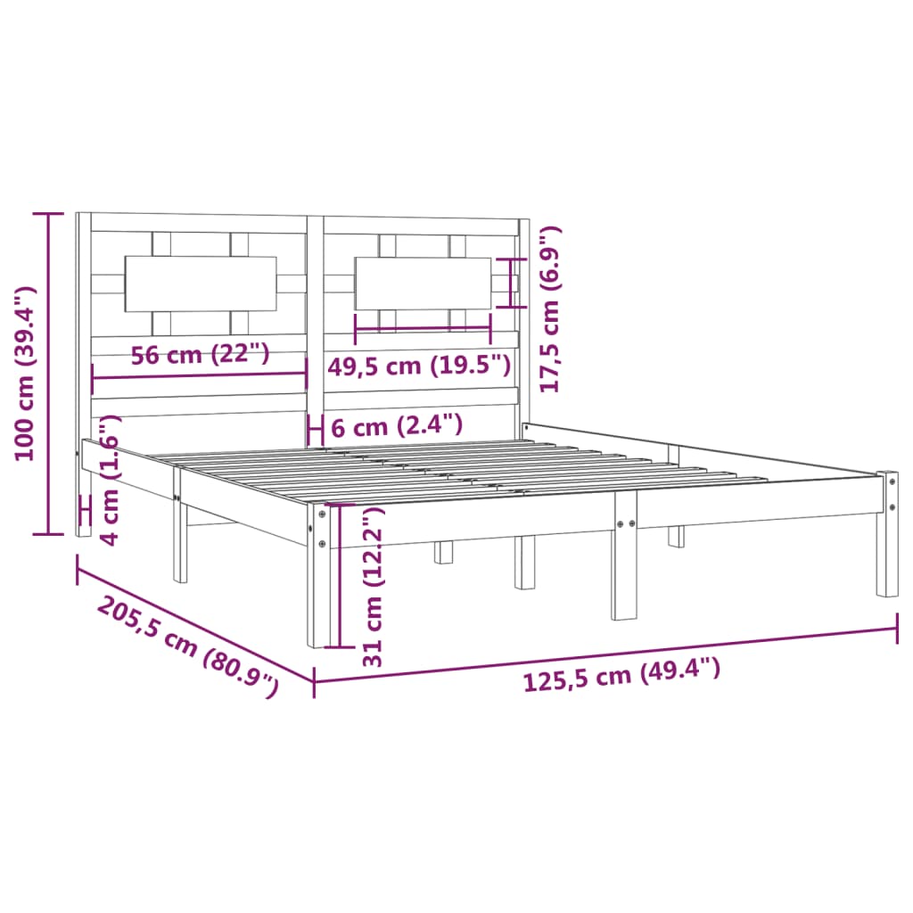 vidaXL Cadre de lit Blanc Bois de pin massif 120x200 cm