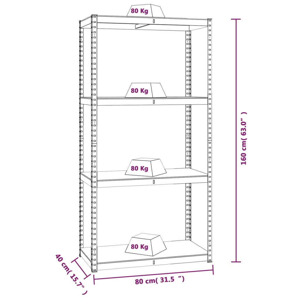 vidaXL Étagères à 4 niveaux 2 pcs Argenté Acier et bois d'ingénierie