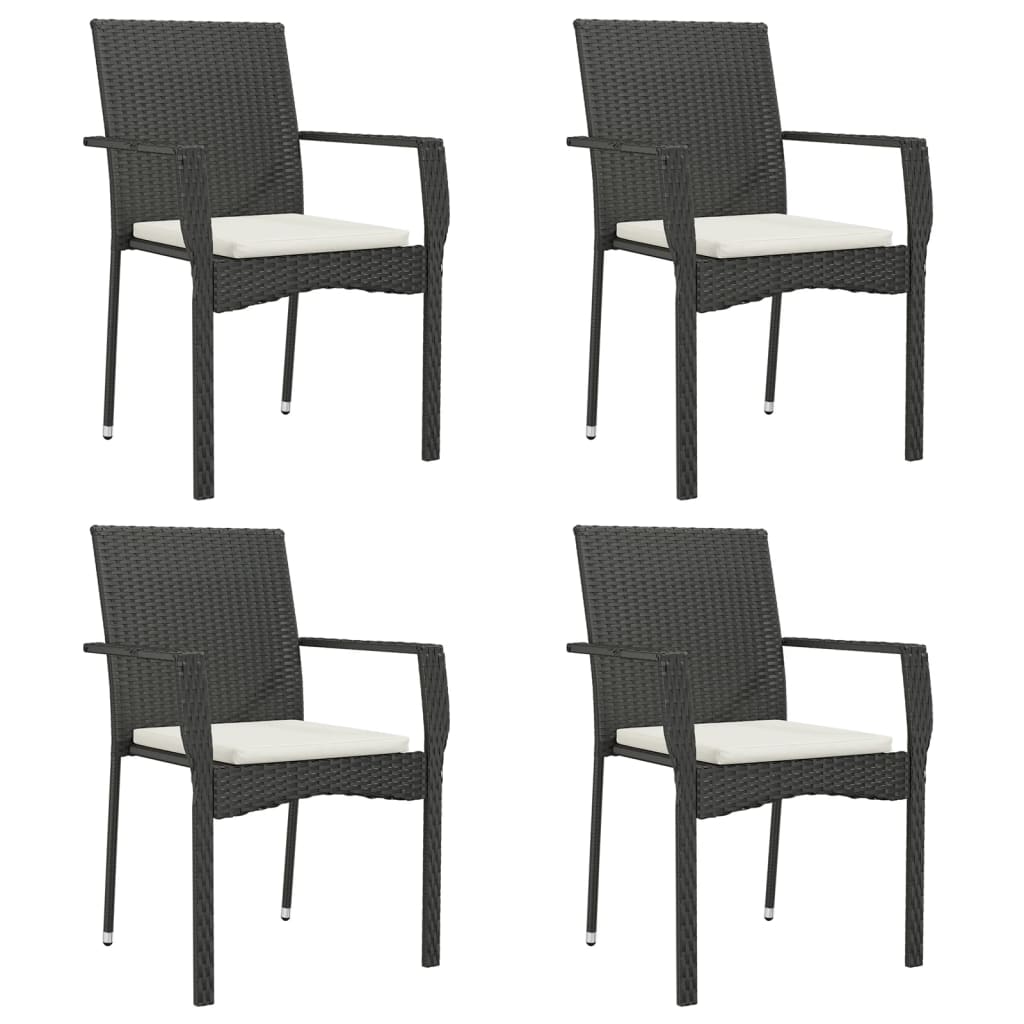 vidaXL Ensemble à manger de jardin coussins 5pcs Noir Résine tressée