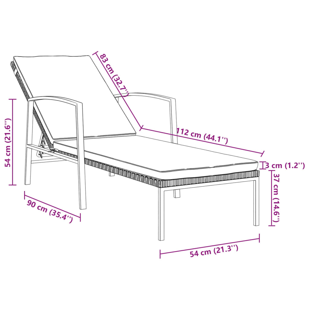 vidaXL Chaises longues lot de 2 avec table résine tressée marron