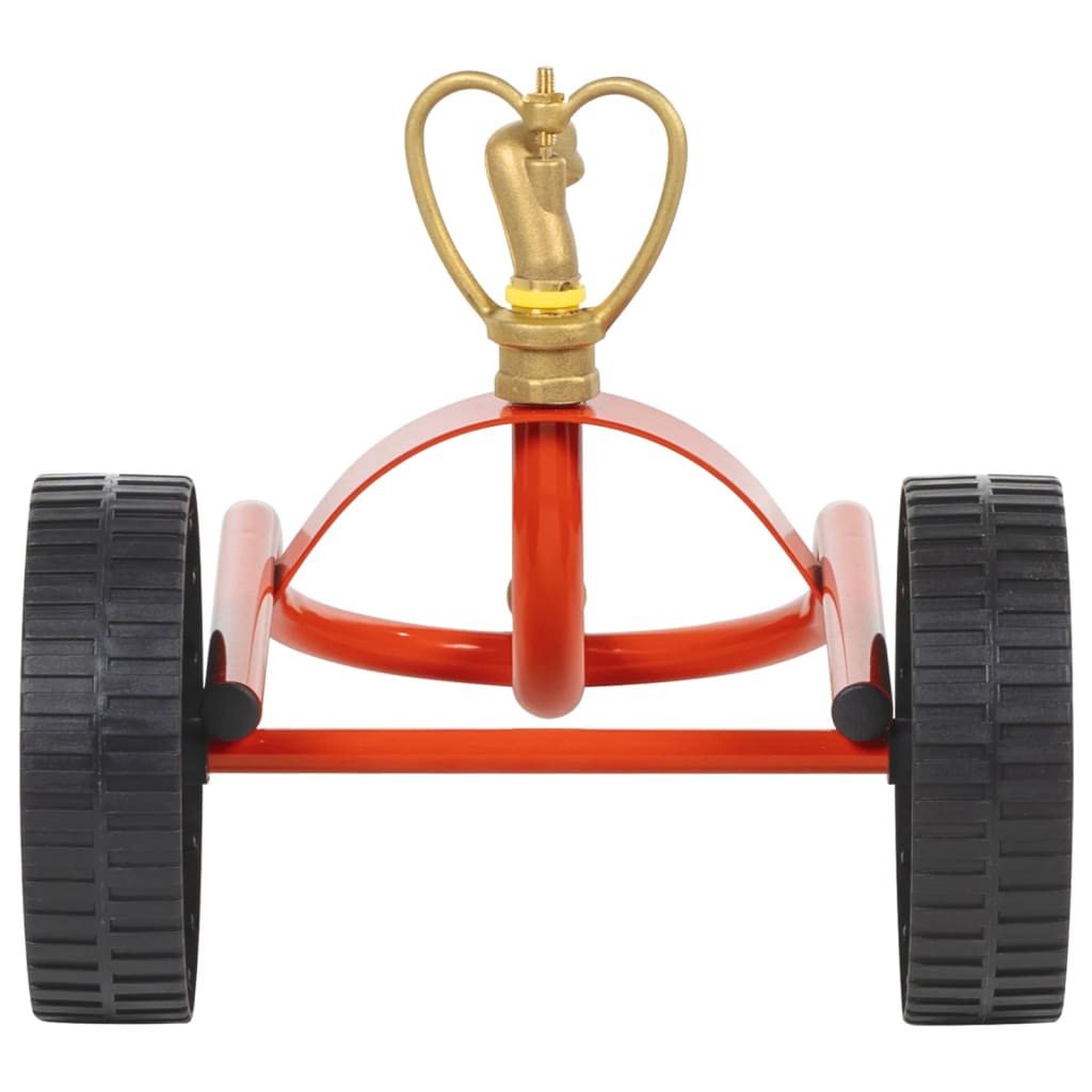 vidaXL Traîneau d’arrosage sur roues avec tête rotative en acier rouge