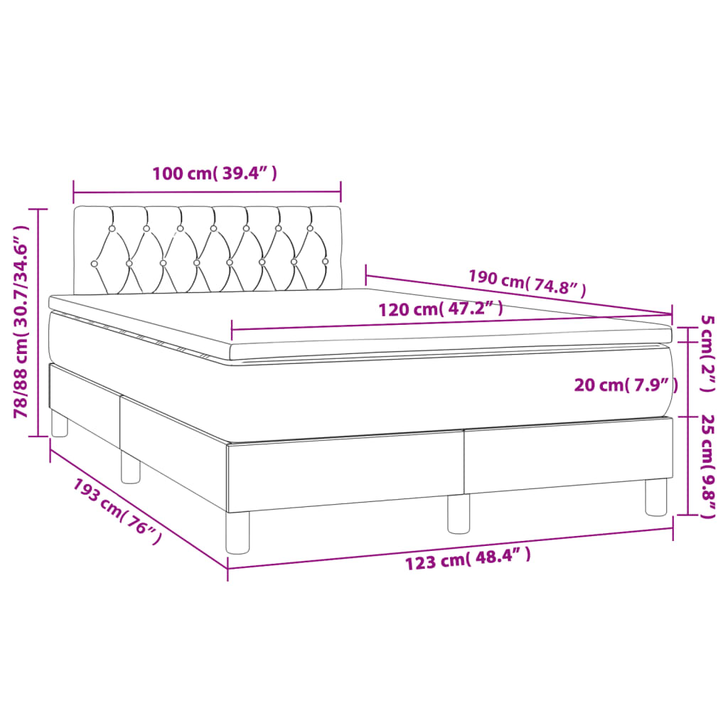 vidaXL Sommier à lattes de lit avec matelas noir 120x190 cm tissu