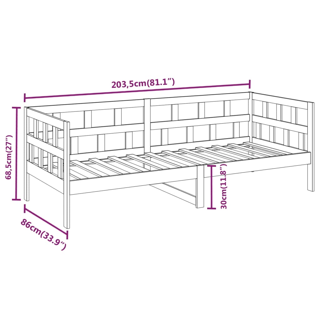 vidaXL Lit de jour sans matelas gris bois de pin massif 80x200 cm