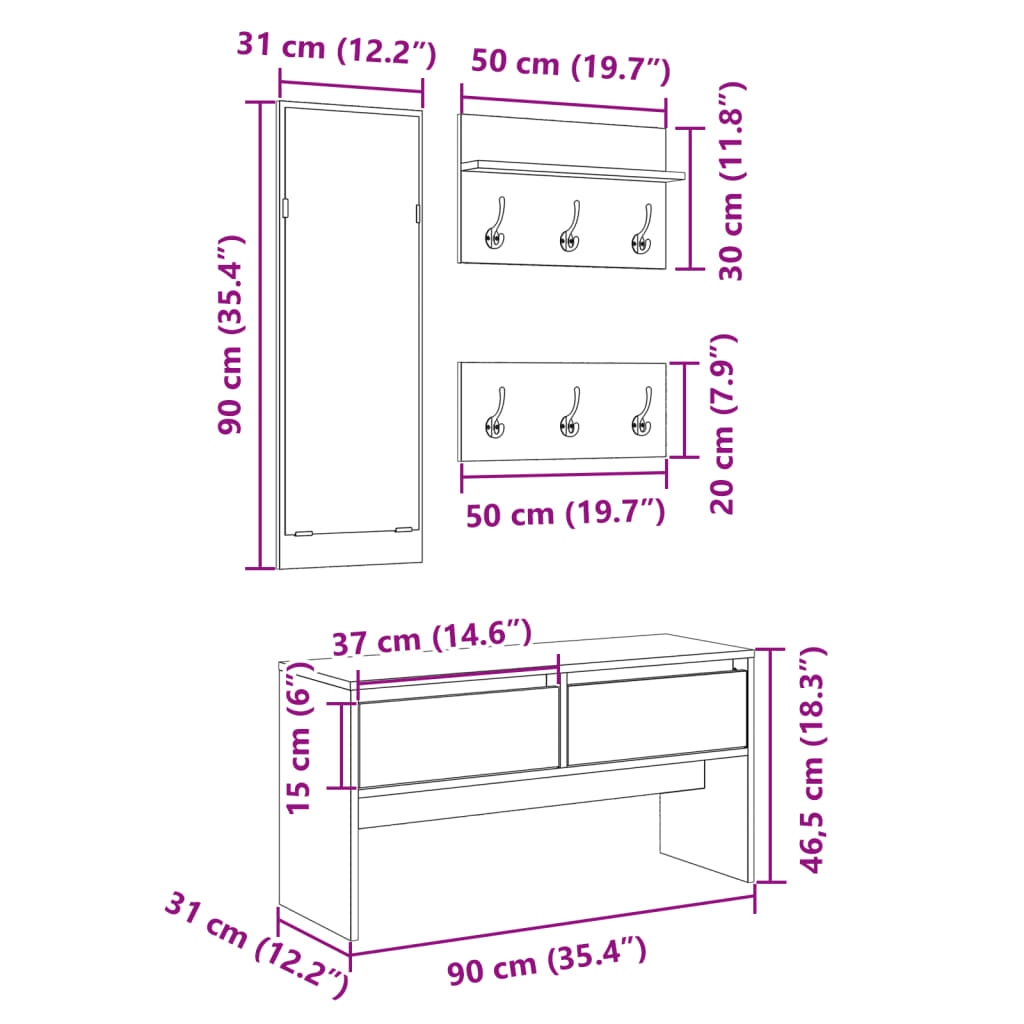 vidaXL Ensemble de meubles de couloir 4 pcs gris béton bois ingénierie