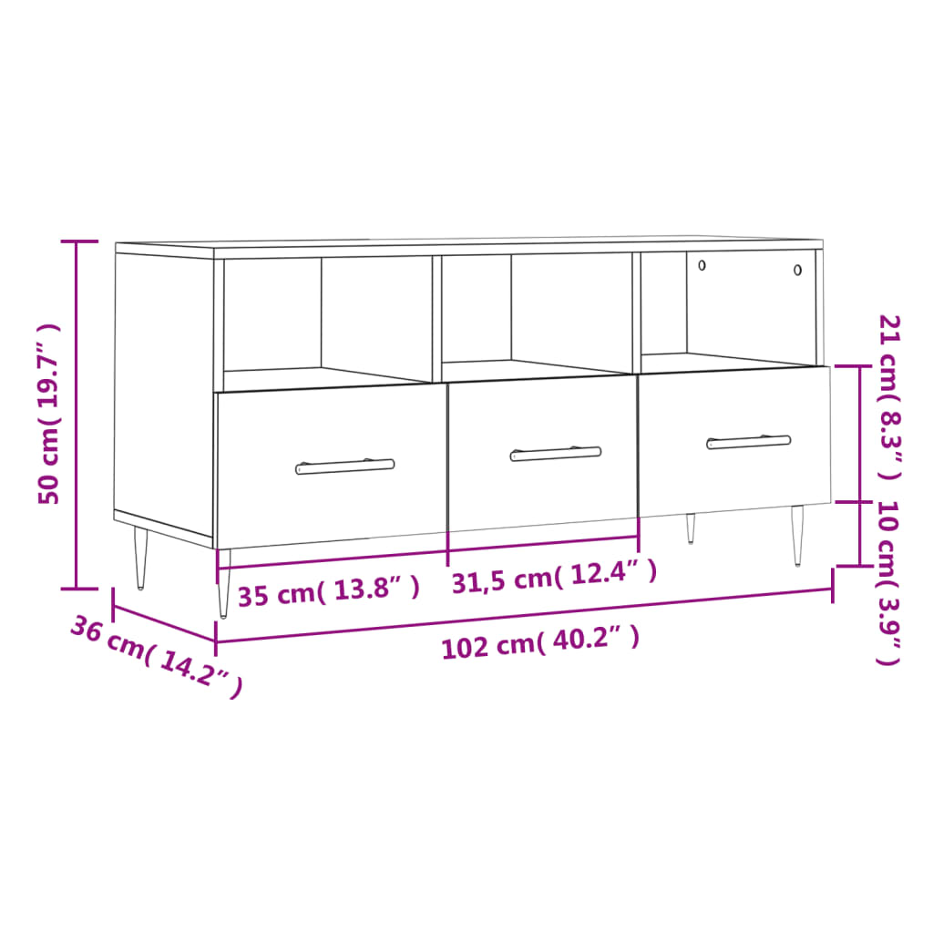 vidaXL Meuble TV blanc 102x36x50 cm bois d'ingénierie