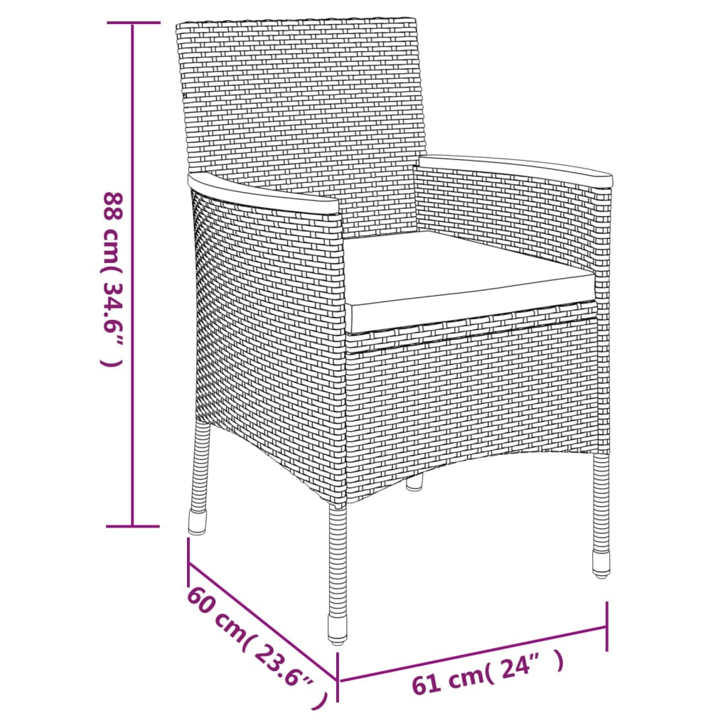 vidaXL Ensemble à manger de jardin 3 pcs coussins gris résine tressée