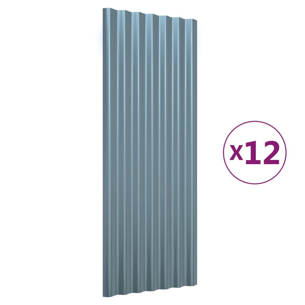 vidaXL Panneaux de toiture 12 pcs Acier enduit de poudre Gris 100x36cm