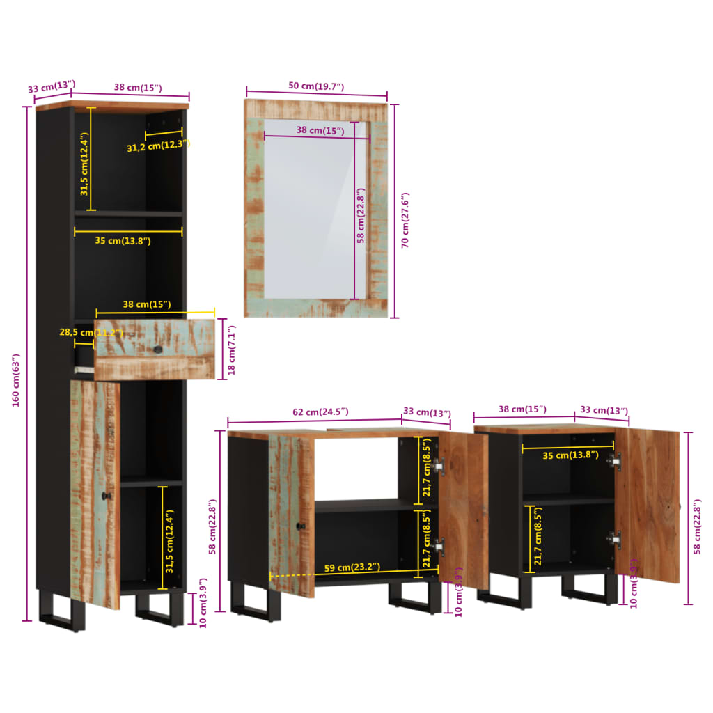 vidaXL Ensemble de meubles de salle de bain 4 pcs bois massif récupéré