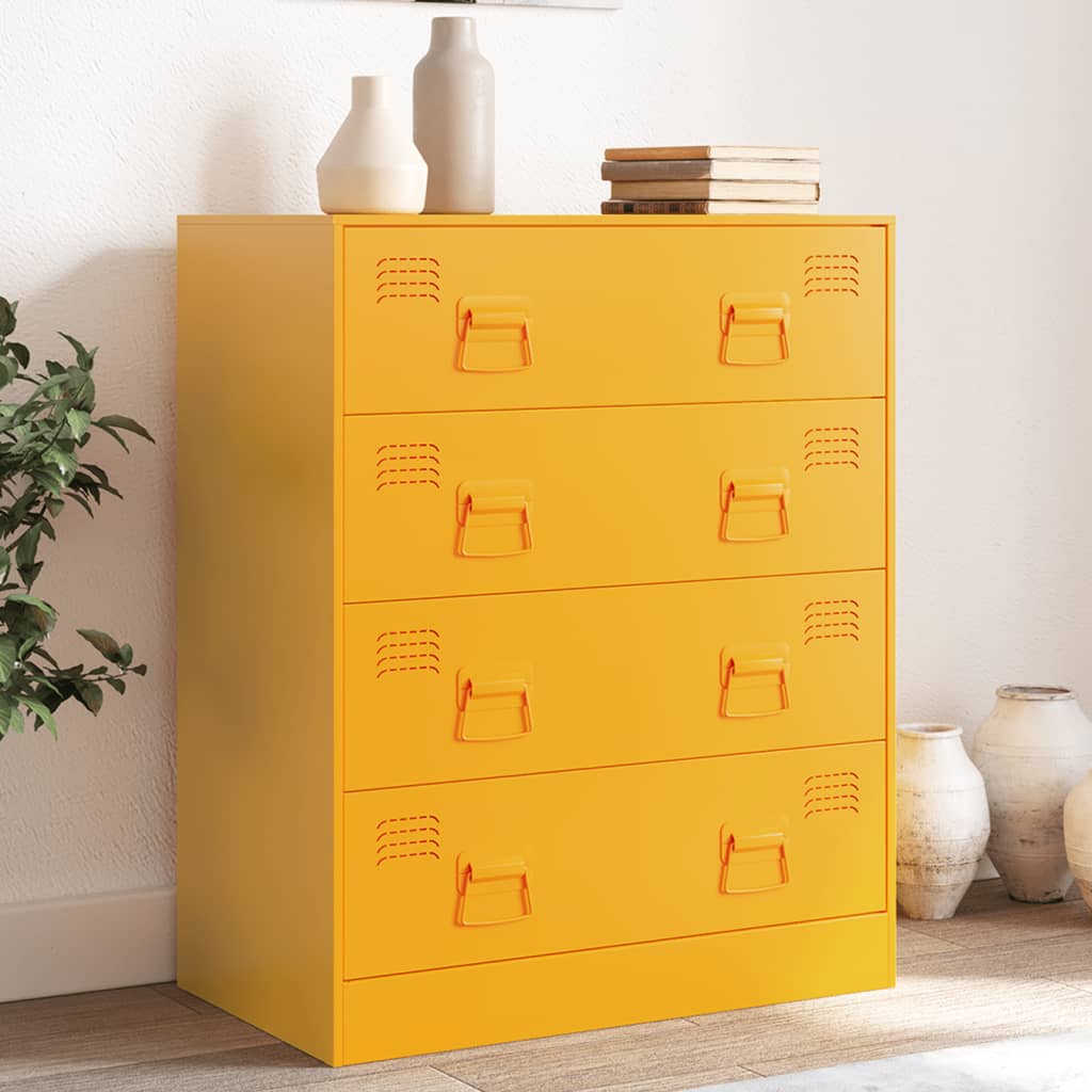 vidaXL Buffet jaune moutarde 67x39x83 cm acier