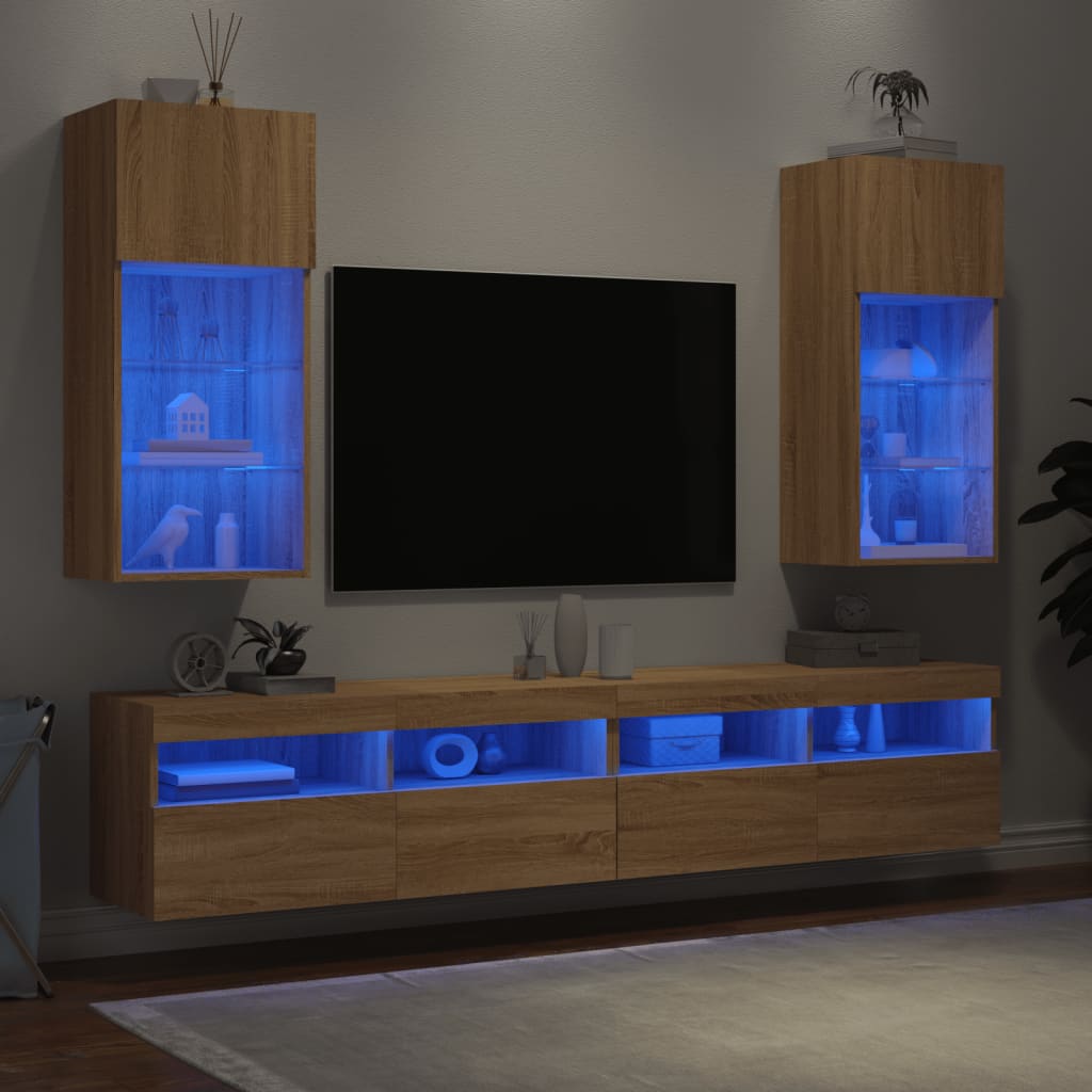vidaXL Meubles TV avec lumières LED 2 pcs chêne sonoma 40,5x30x90 cm