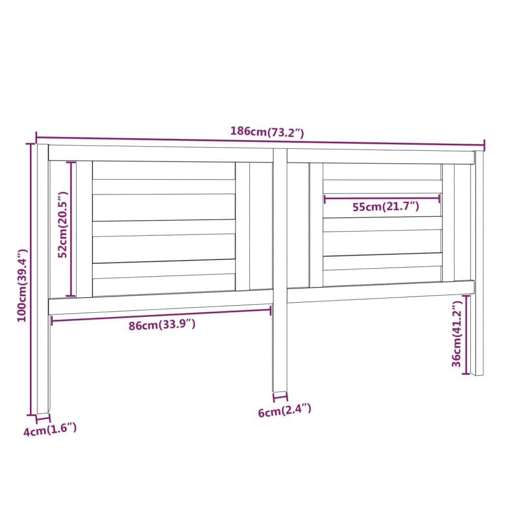 vidaXL Tête de lit 186x4x100 cm Bois massif de pin