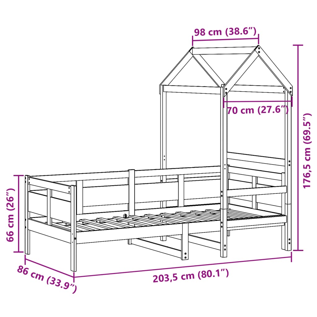 vidaXL Lit de jour avec toit sans matelas 80x200 cm bois massif