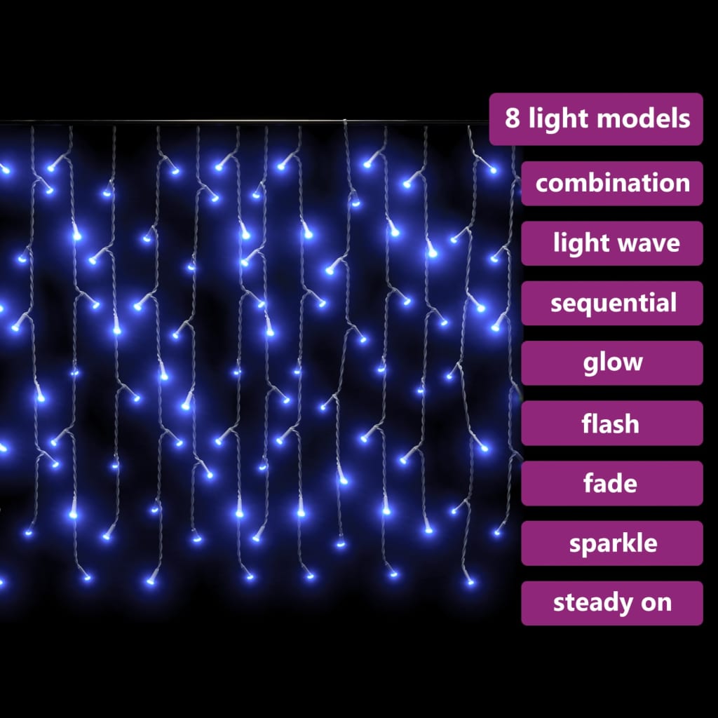 vidaXL Rideau lumineux à glaçons LED 10m 400 LED Bleu 8 fonctions