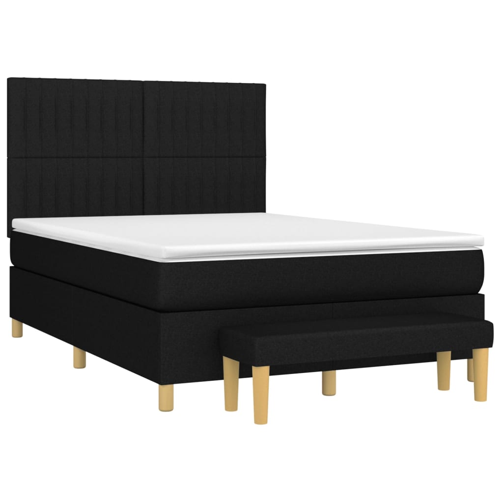 vidaXL Sommier à lattes de lit avec matelas Noir 140x200 cm Tissu