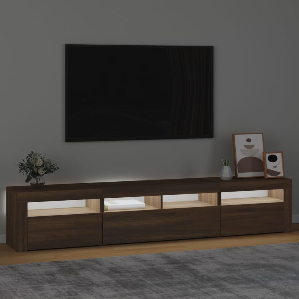 vidaXL Meuble TV avec lumières LED Chêne marron 210x35x40 cm