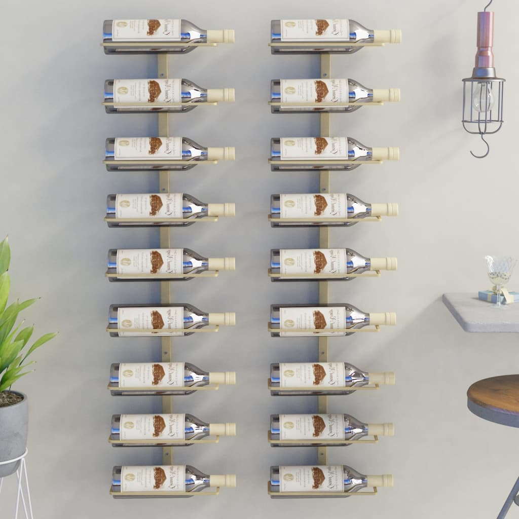 vidaXL Casier à vin mural pour 9 bouteilles 2 pcs Doré Fer