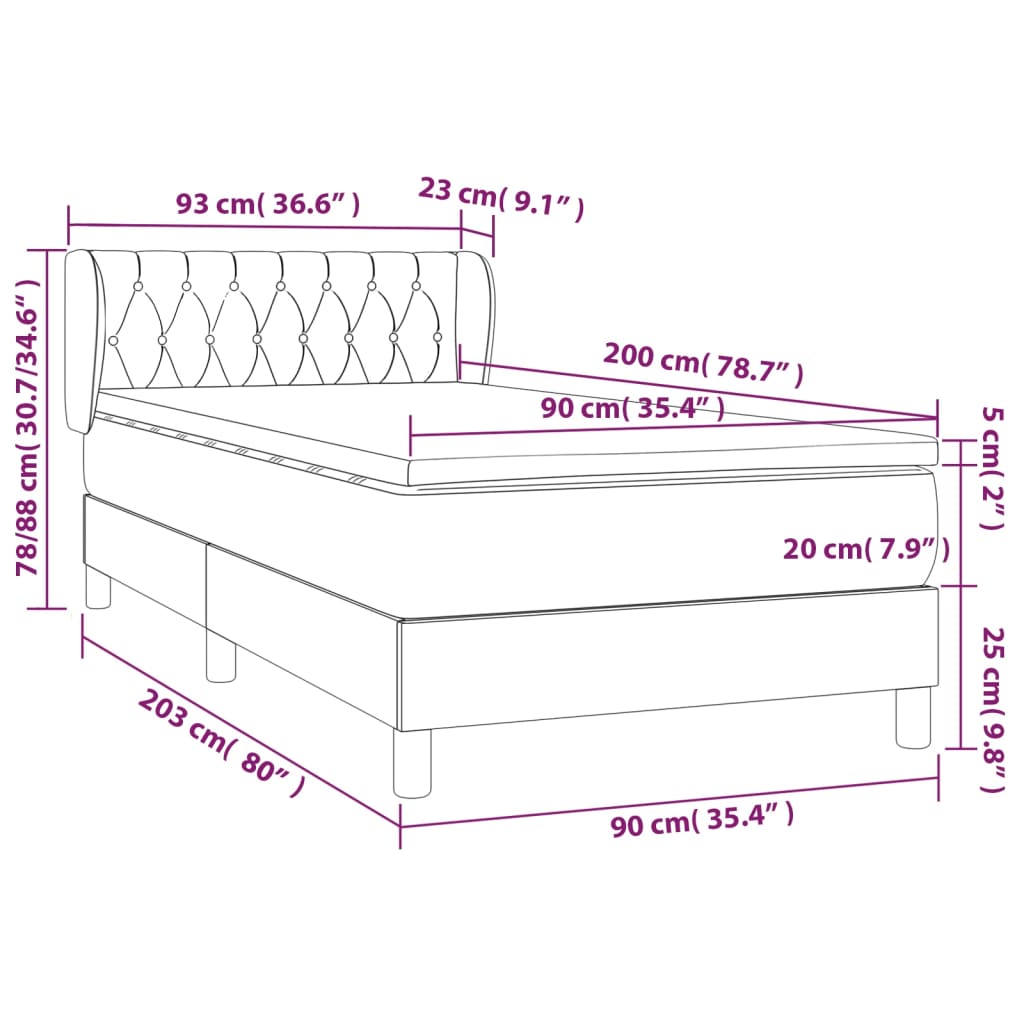 vidaXL Sommier à lattes de lit avec matelas Gris clair 90x200 cm Tissu