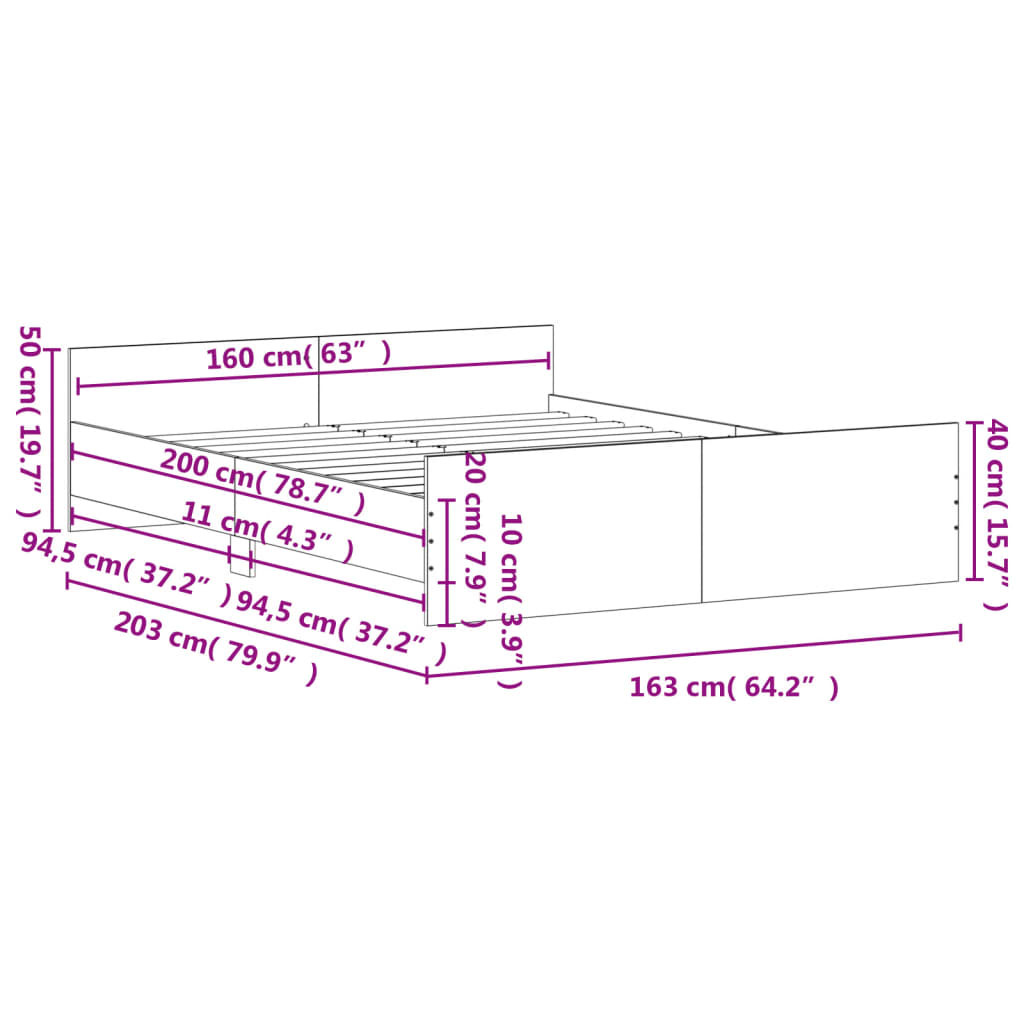 vidaXL Cadre de lit sans matelas chêne fumé 160x200 cm