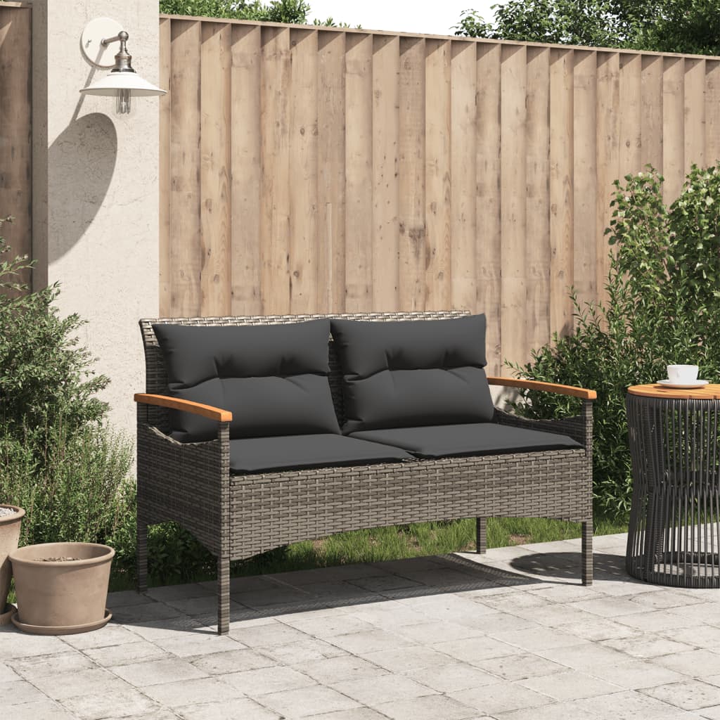 vidaXL Banc de jardin avec coussins 116x62,5x74 cm gris résine tressée