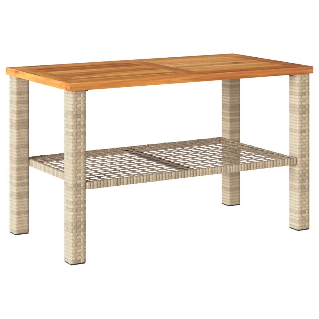 vidaXL Table de jardin beige 70x38x42 cm résine tressée et bois acacia