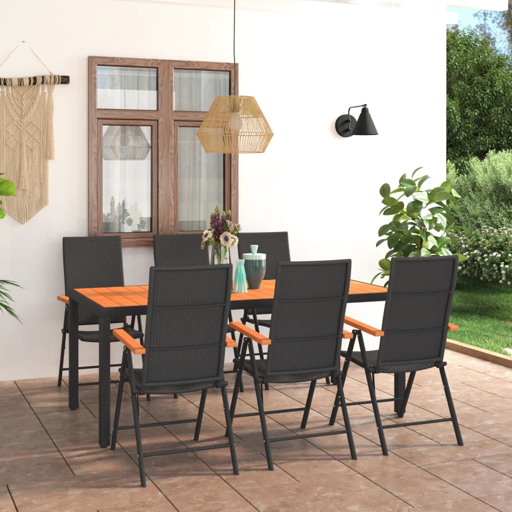 vidaXL Ensemble de salle à manger de jardin 7 pcs Noir et marron