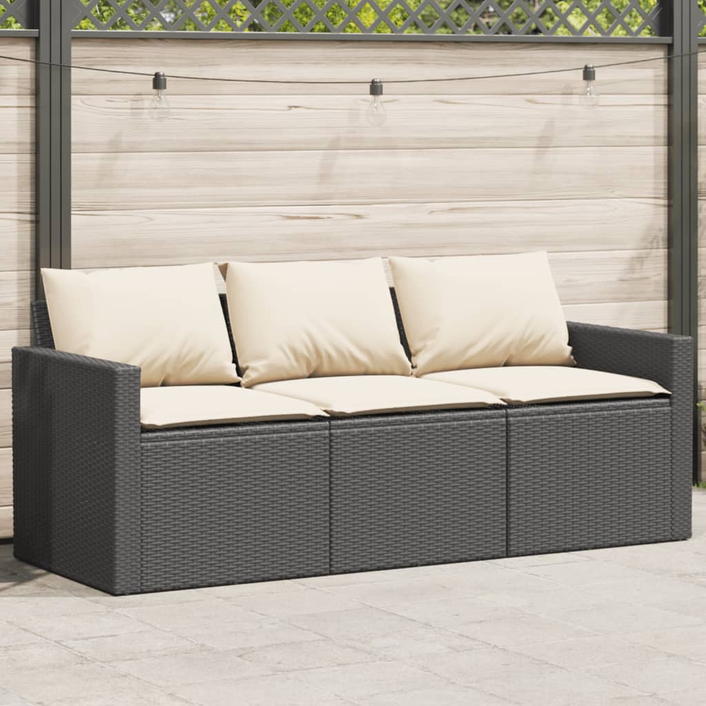 vidaXL Canapé de jardin avec coussins 3 places beige résine tressée